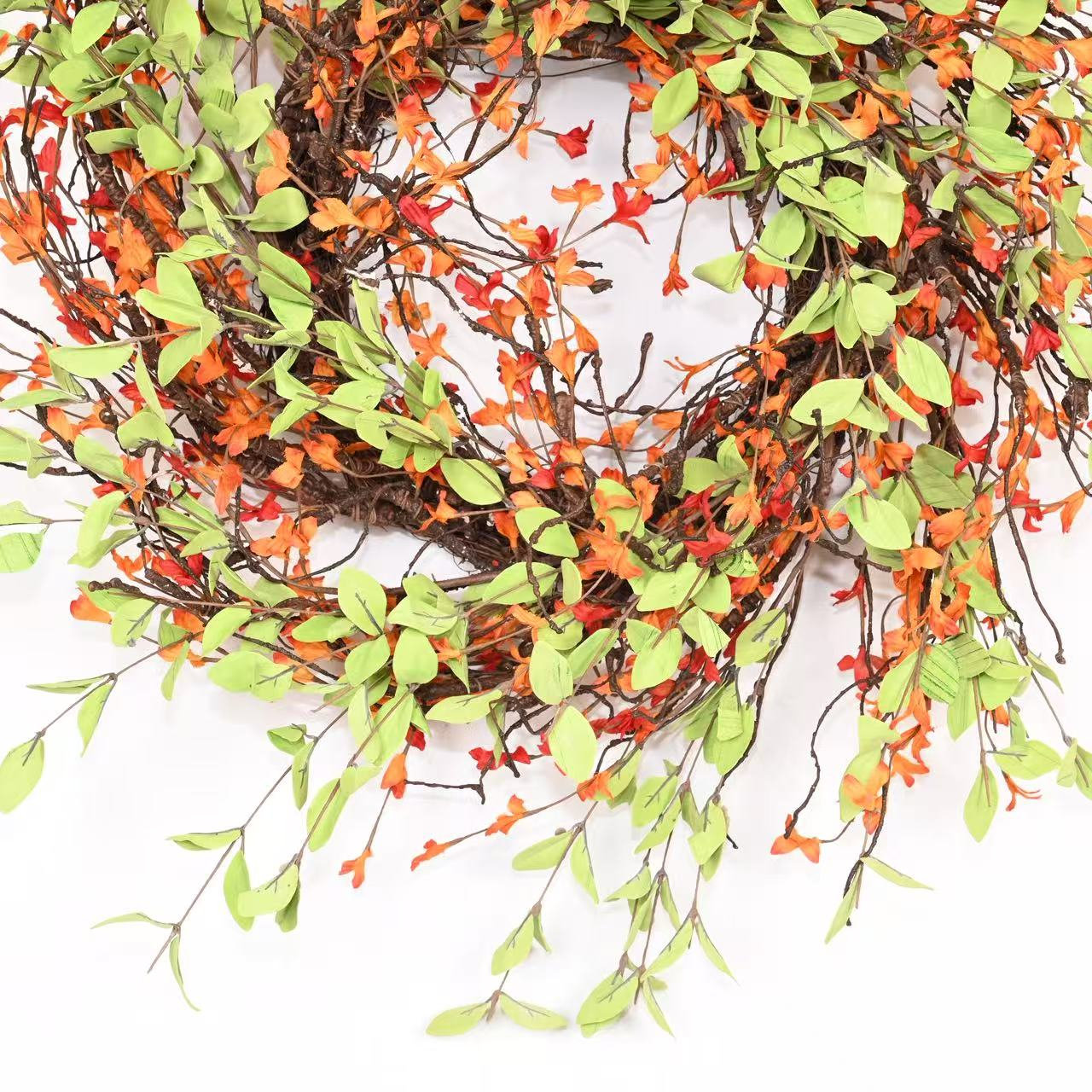 26" Handcrafted Foliage, Twig Thanksgiving Wreath, Green/Orange