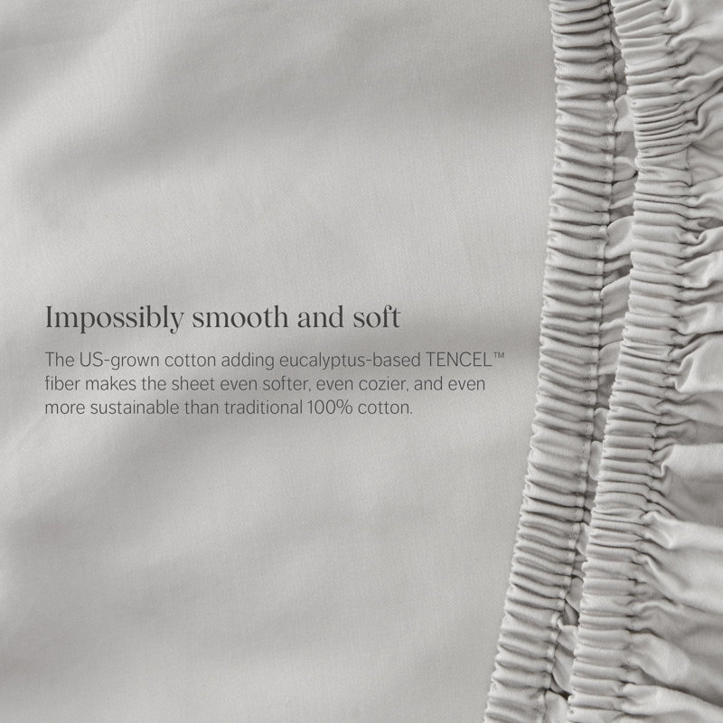 Double Stitch By Bedsure Cotton Tencel Fitted Sheet, California King Fitted Sheet, Winter Sky