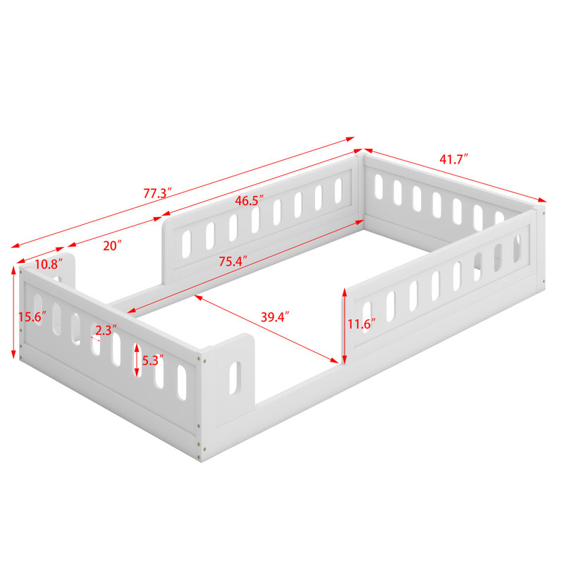 Platform Bed With Guardrail, White