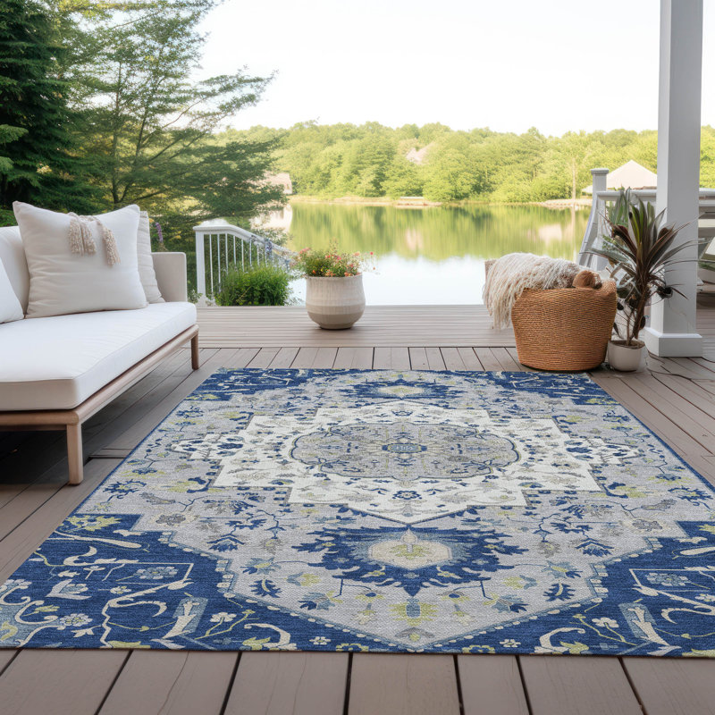 Machine Washable Indoor/Outdoor Chayden ACN985 Navy 1'8" x 2'6" Rug, Rectangle 2'6" x 3'10"