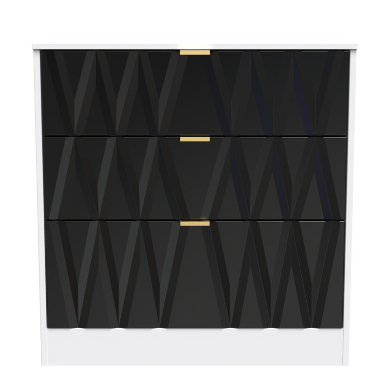 Besmir 77 cm W Chest of 3 Drawers, Deep Black/White