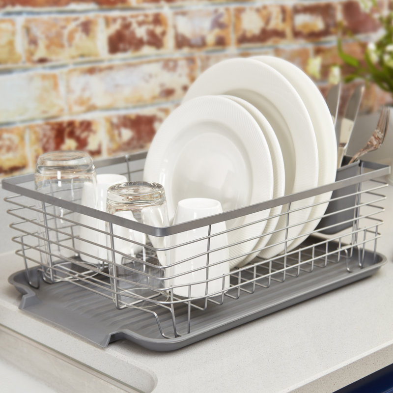 Tower T847001 Compact Dish Rack with Removable Cutlery Drainer, Colour Coated Stainless Steel, Grey , 32 x 45 x 15 cm