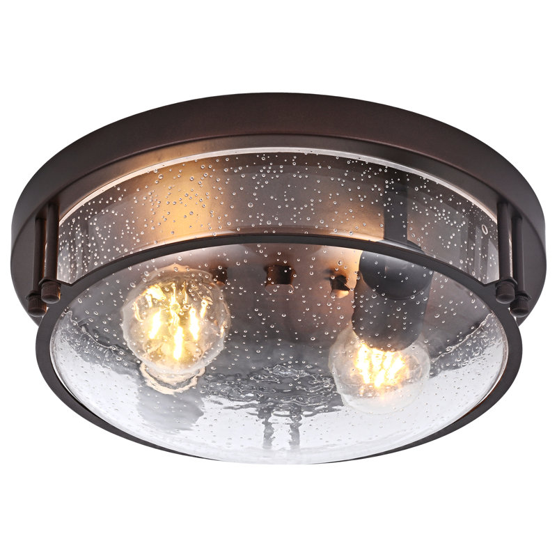 Plafonnier encastré 2 lumières 12 po, verre bullé et boîtier en métal bronze huilé 12 po
