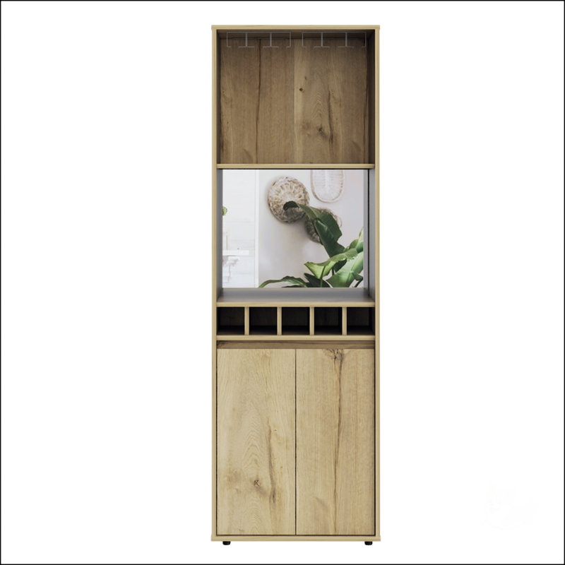 Light Oak 5-Bottle 2-Shelf Bar Cabinet