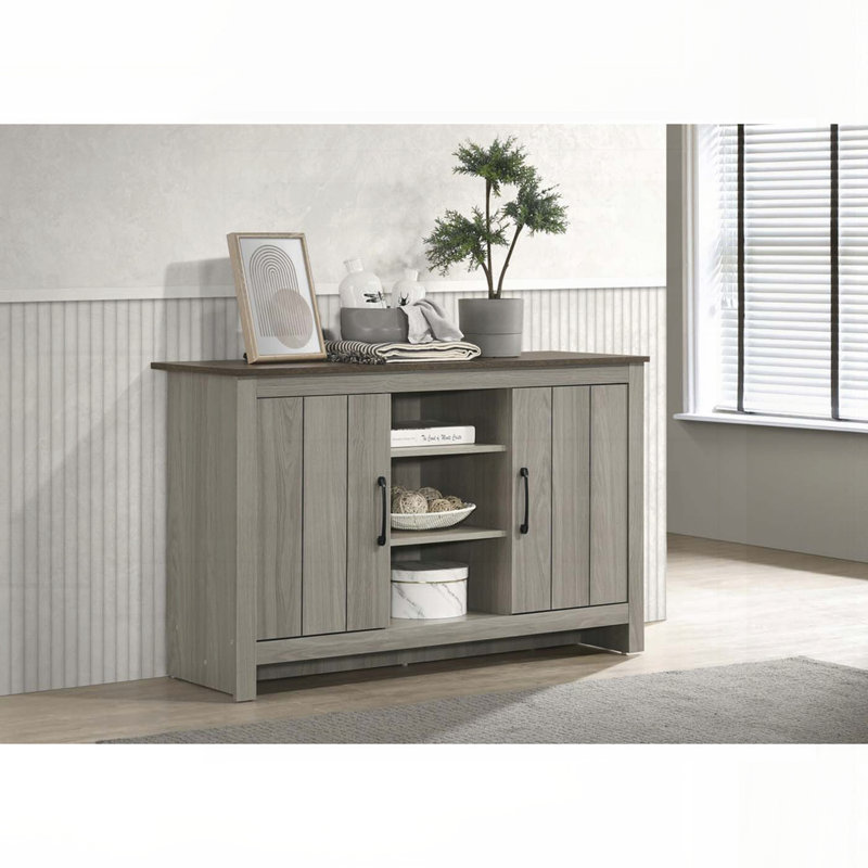 Console en chêne gris de 47 po Nilda - Buffet avec tablettes et portes d'armoire