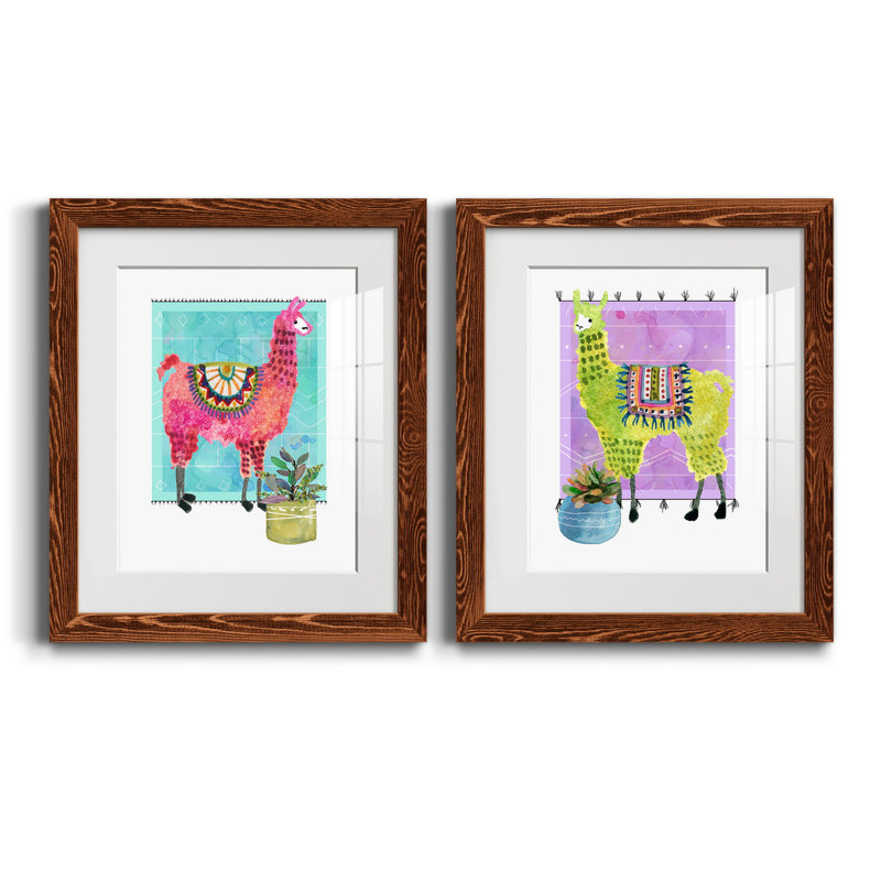«Lovely Llama III», ensemble de 2 reproductions d'art, H 24 po x l 36 po x P 1,5 po, Papier avec cadre érable, Blanc