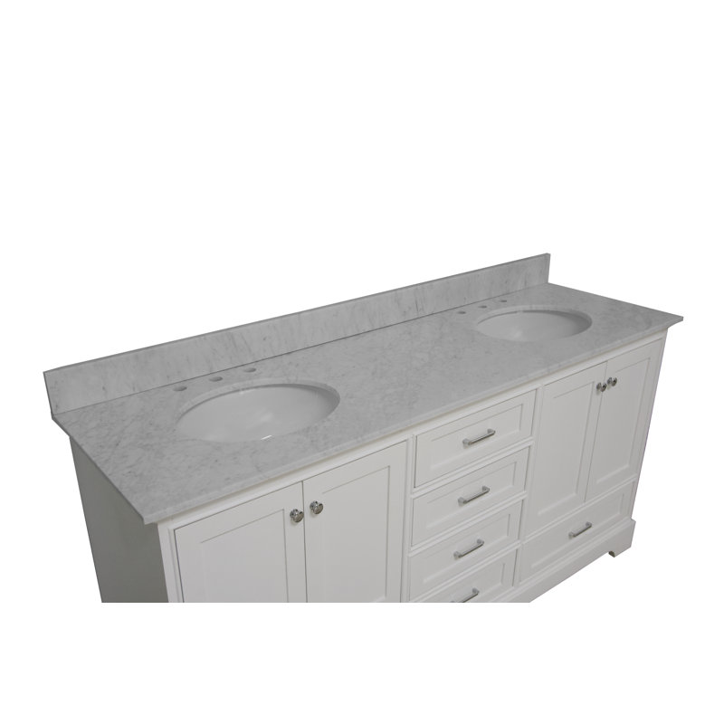 Ensemble de meuble-lavabo double 72 po Larosa, Blanc, Marbre de Carrare