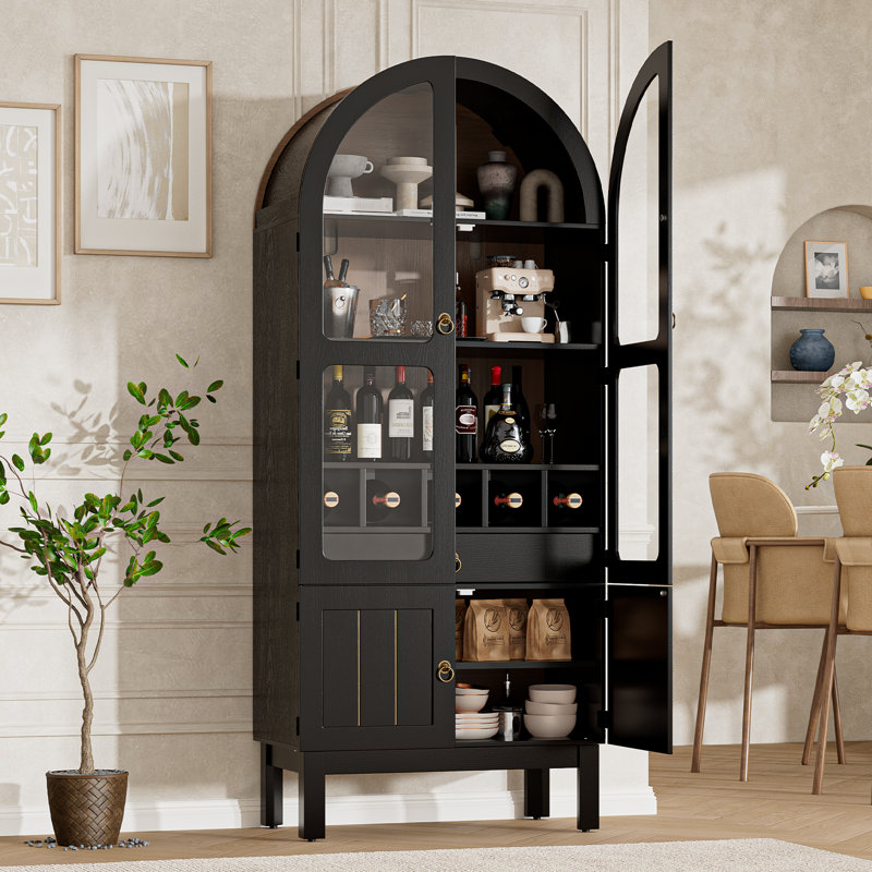 Armoire de rangement arquée en acrylique - Quatre portes avec compartiments à vin (noir), Noir