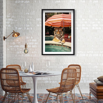 Oliver Gal Poolside Tiger Encounter Coastal - Luxury Shadowbox Framed Wall Art