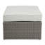 Canapé d'extérieur Salena en tissu beige et osier gris avec 2 coussins et 2 repose-pieds