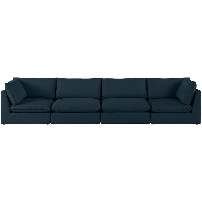 Tupman Upholstered 160'' Sofa, Navy Linen Textured Fabric