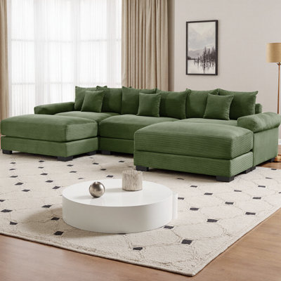 Canapé modulaire surdimensionné de 130 po en forme de U modulaire en tissu velours côtelé de qualité supérieure, siège profond et accoudoirs larges, comprend 2 repose-pieds, conception ergonomique pour les salons et le salon