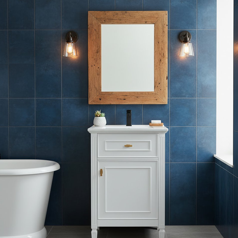 Meuble-lavabo autoportant moderne et compact, Blanc, Doré