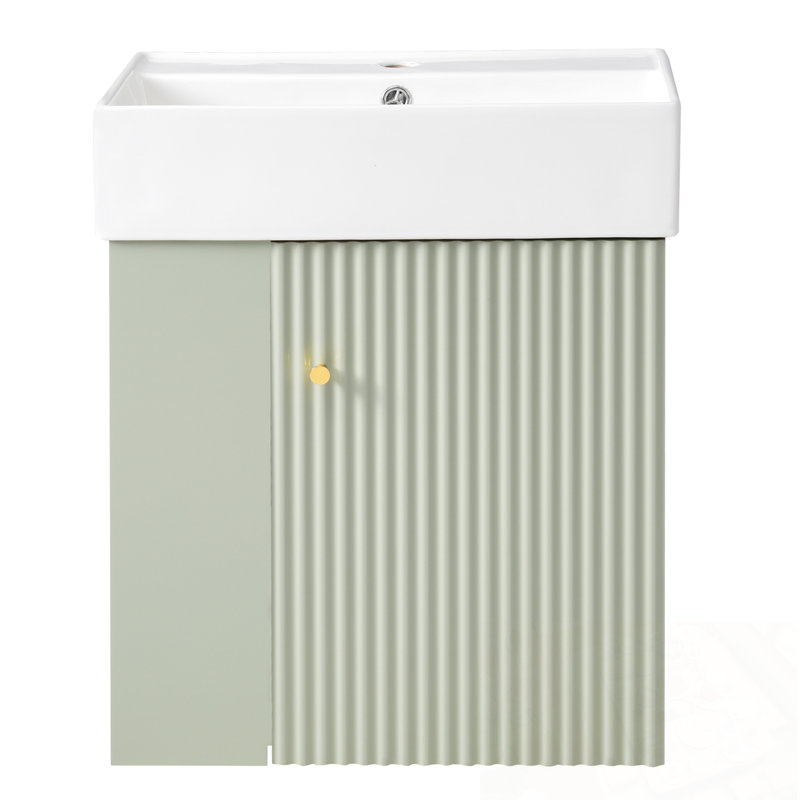 Meuble-lavabo flottant avec lavabo en céramique et rangement à gauche, Vert