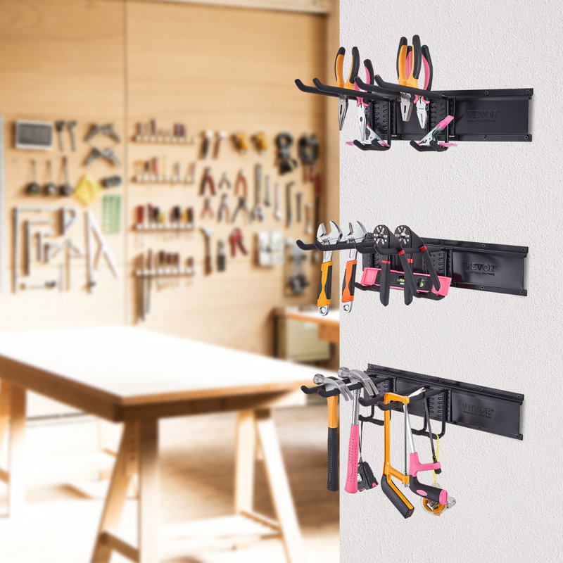Black Carbon Steel Wall-Mounted Garage Tool Organizer