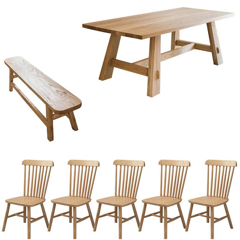 Nordic Style All-Solid Wood Rectangular Dining Table Set