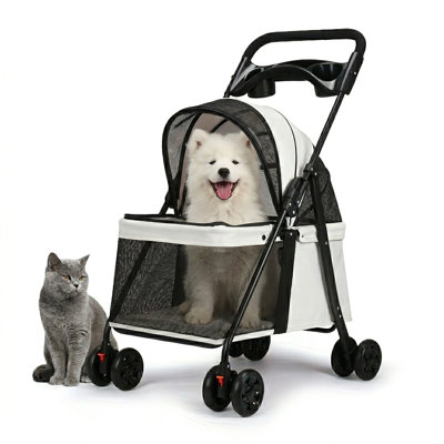 Poussette légère pliable pour animal de compagnie, transporteur de voyage pour chat en maille respirante avec 4 roues, chariot portatif pour chaton