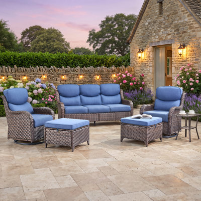 Ensemble de chaise berçante pivotante d'extérieur (6 pièces), ensemble de chaise berçante pivotante à dossier haut de 5 po d'épaisseur, ensemble de mobilier de patio en osier résistant aux intempéries, convient aux terrasses de balcon