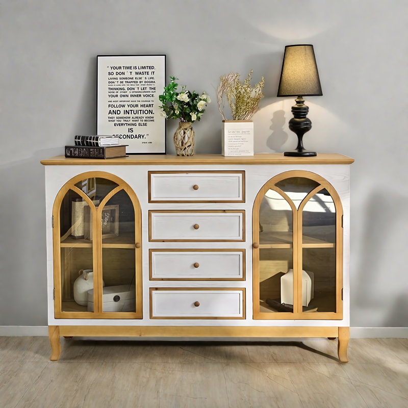 Vintage Exquisite Solid Wood Rectangle Sideboard, White