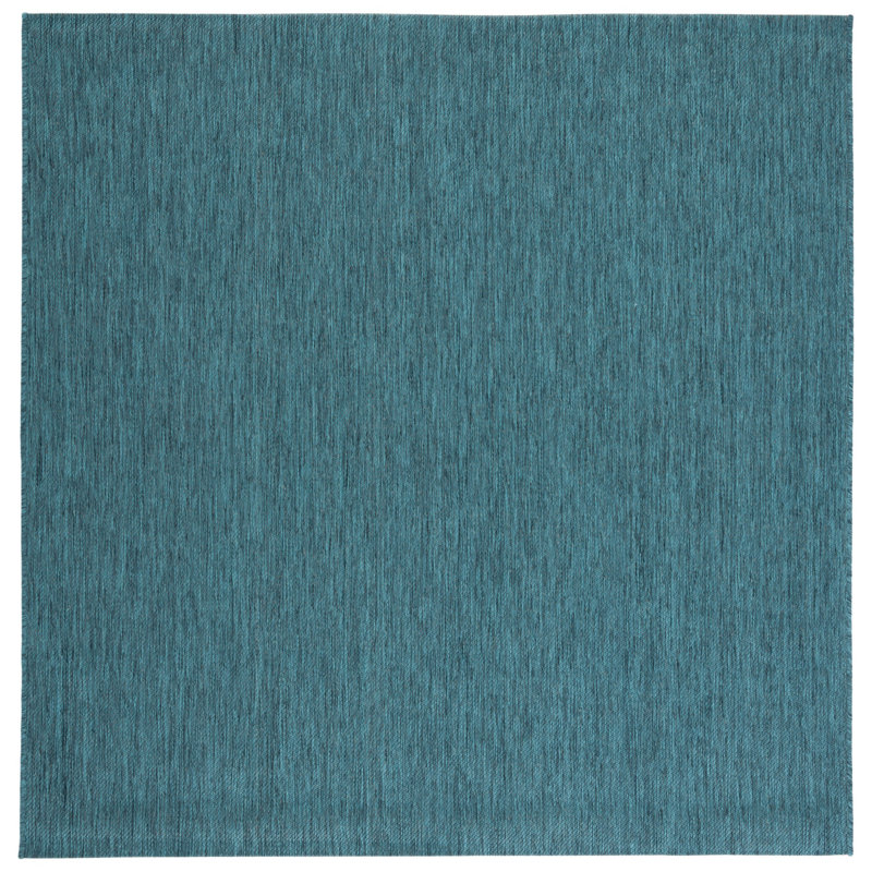 Turquoise Square Synthetic Indoor/Outdoor Area Rug, 6'-7" x 6'-7"