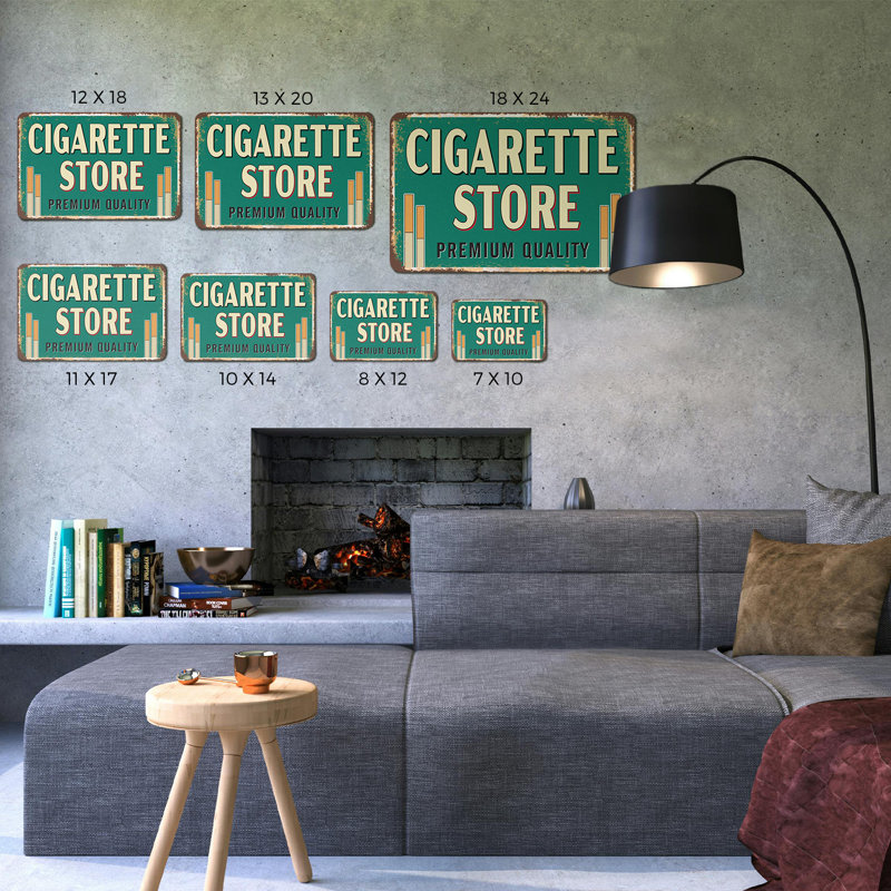 Enseigne de fantaisie en aluminium 12 po x 18 po Cigarette Store, H 12 po x l 18 po x P 0,1 po