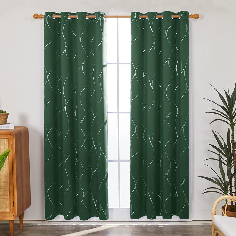 Kellda Thermal Room Darkening Polyester Curtain Panels, Dark Forest, 42" W x 84" L
