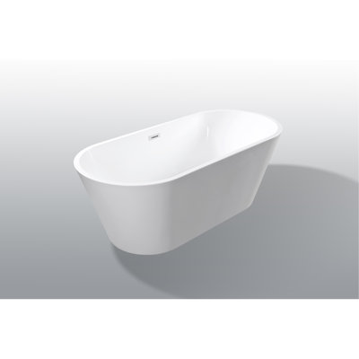 55" Acrylic Freestanding Bathtub, Stand Alone Soaking Tub, Glossy White Acrylic, Toe-Tap Chrome Drain, Cupc Certified