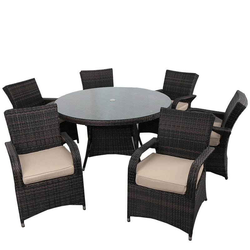 Fairweather 6 - Person Patio Dining Set Round Table with Cushions Included, Mix Brown