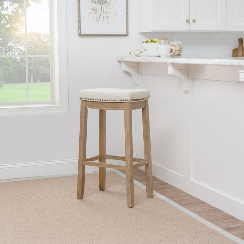 Bartonville Counter & Bar Solid Wood Backless Stool with Upholstered Seat, Bar Stool (32.25" Seat Height)