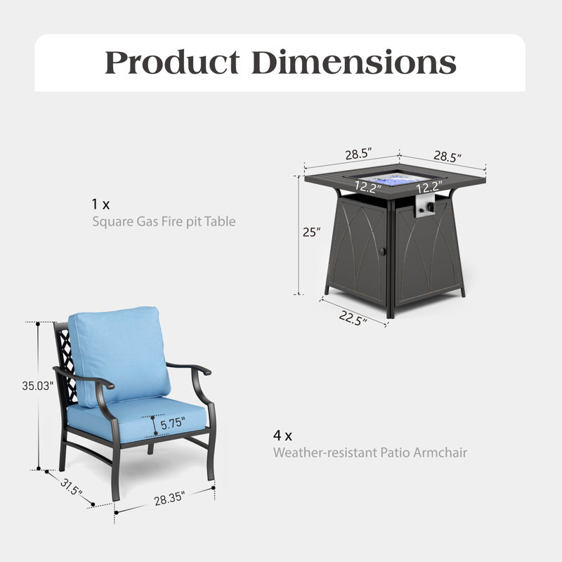 Ensemble de conversation d'extérieur pour 4 personnes avec coussins Asfand, Blue