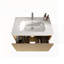 Meuble-lavabo rayé en chêne avec lavabo en céramique blanche, conception flottante murale pour salles de bain modernes et spacieuses