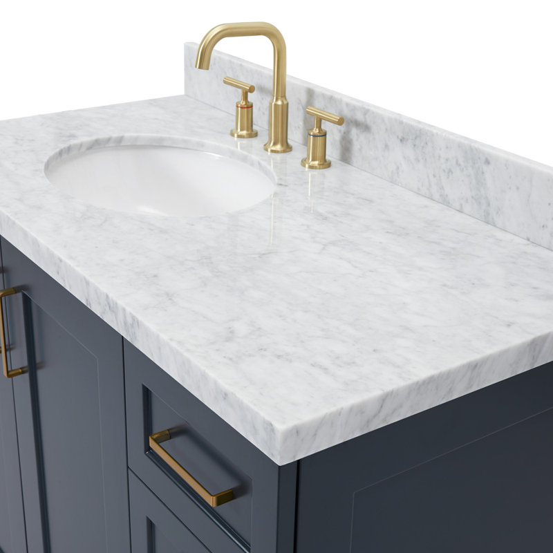 ARIEL TAYLOR 43 IN RIGHT OFFSET RECTANGLE SINK VANITY, Left, Oval, Midnight Blue