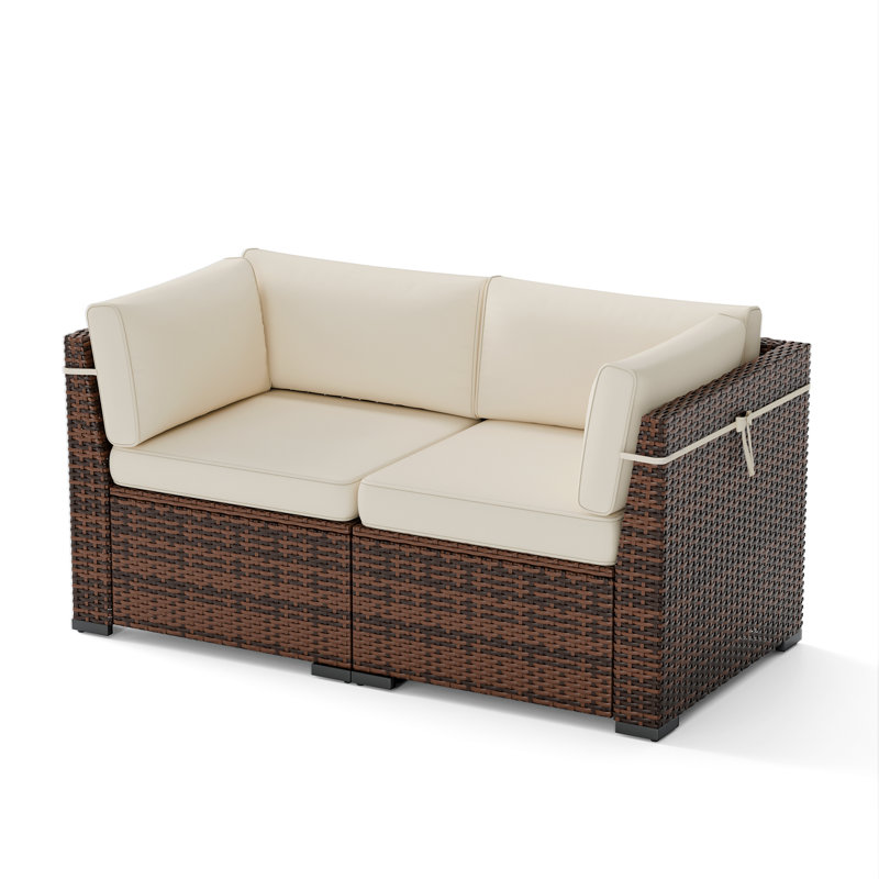 Chaise d'extérieur en osier avec coussins, Blanc / Blanc