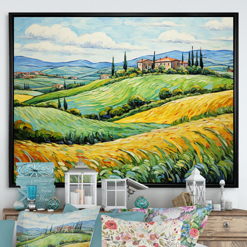 Vangogh Rolling Hills III - Vangogh, reproduction d'art sur toile, H 12 po x l 20 po x P 1 po, Cadre flottant noir