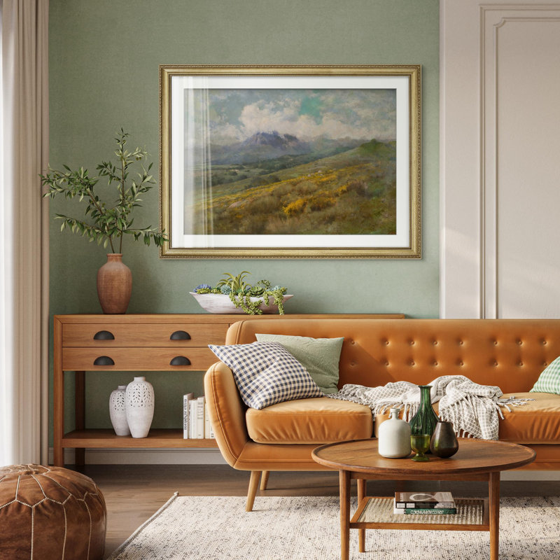 Rolling Hills Meadow, campagne tranquille, décoration encadrée dorée, Oui