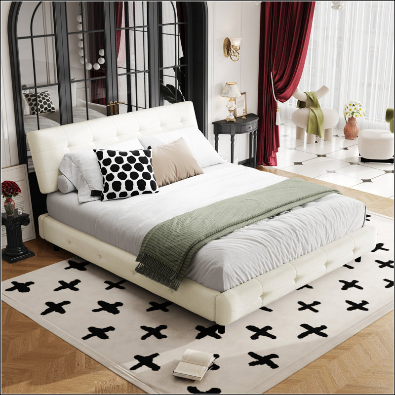 Base de lit grand, Beige / Blanc, Grand lit