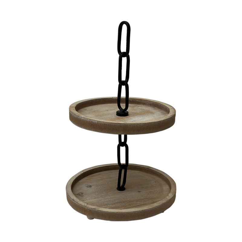 Support à plateau en bois à deux niveaux avec poignée en métal