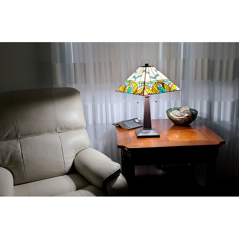 Lampe de table style rétro en verre coloré 23 "à deux lumières 23", Bleu / blanc