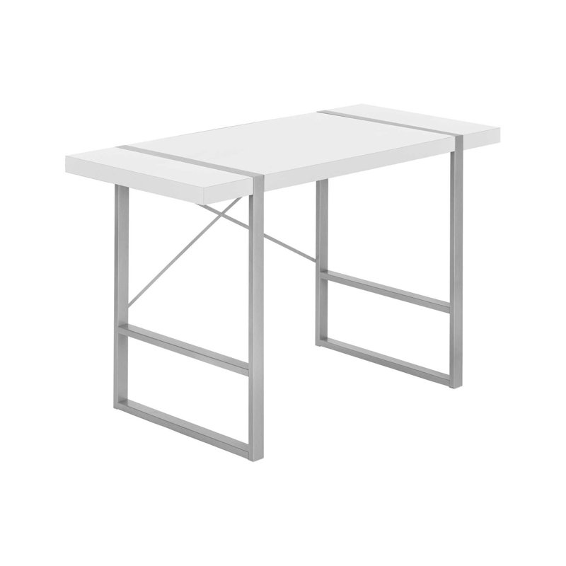 Bureau d'ordinateur, bureau personnel, ordinateur portable, L 48 po, travail, stratifié blanc, métal gris, contemporain, moderne