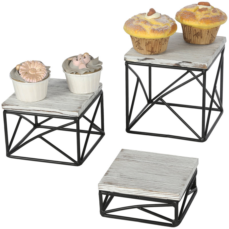 3 Piece Cake Stand Set, White Washed/Black