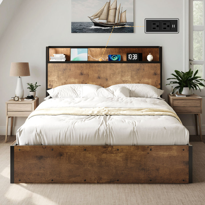Tryston 3-pieces Rustic & Farmhouse Queen Bedroom Set, Brown, Brown, Queen