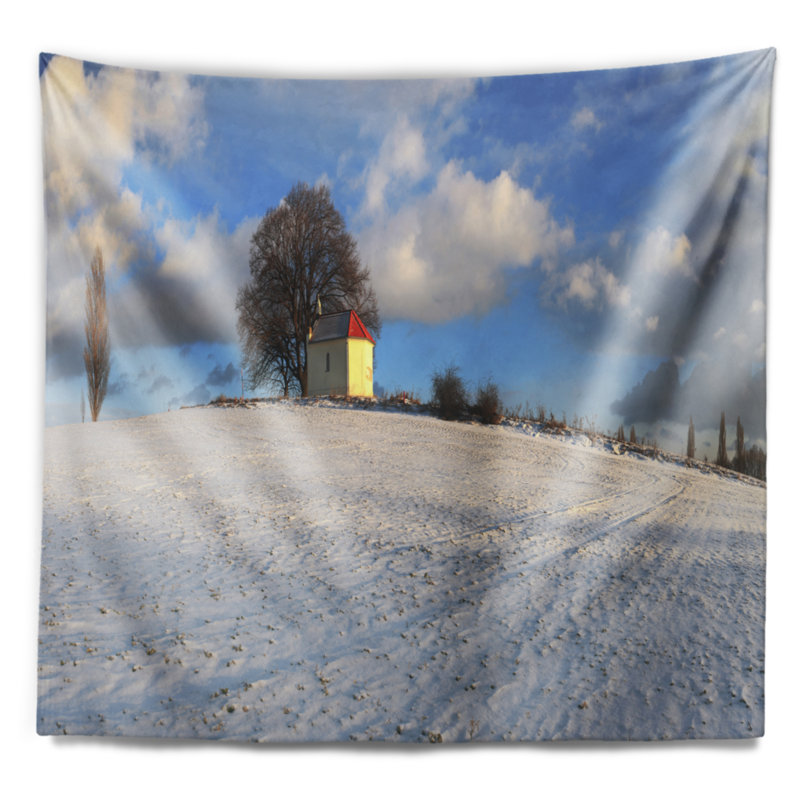 Paysage d'hiver avec tapisserie de la chapelle, H 32 po x l 39 po