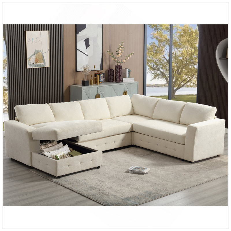 Canapé modulaire de 110,75 po, canapé modulaire surdimensionné, rangement pour chaise longue, canapé moderne en forme de U, canapés rembourrés, chenille, bouton en cristal, salon, appartement