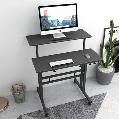 Sit-Stand Cart Mobile Height Adjustable Standing Desk -  Inbox Zero, 7A486C6AB2244F81AF9FA943EB40E1F8