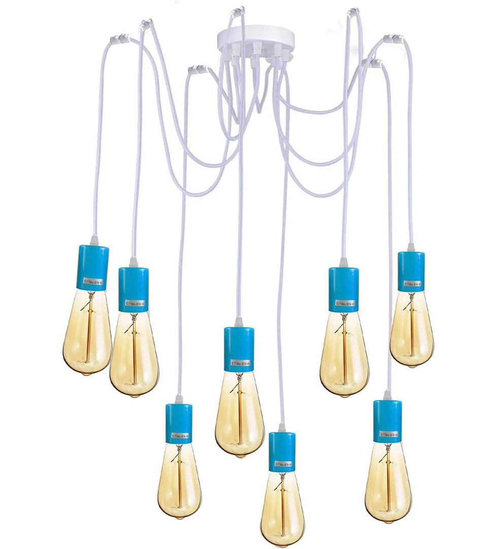 8 Arm Spider Pendant Light Chandelier – Multiple E27 Bulb Sockets Adjustable Hanging Ceiling Fixture for Living Room, Bedroom, Cafe, Hall