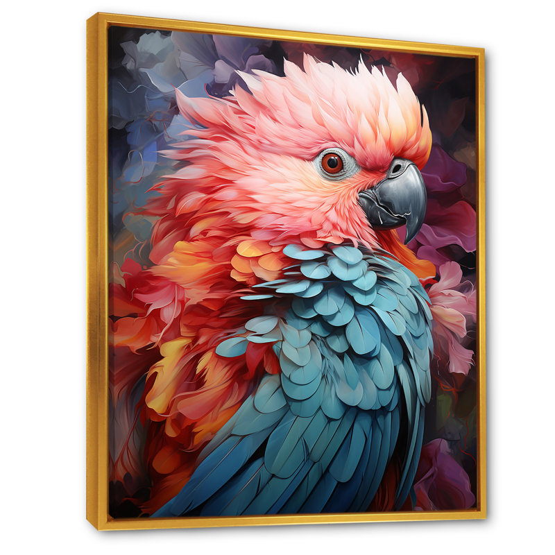 Plumes d'harmonie roses et bleues, H 32 po x l 24 po x P 1 po, Cadre flottant doré