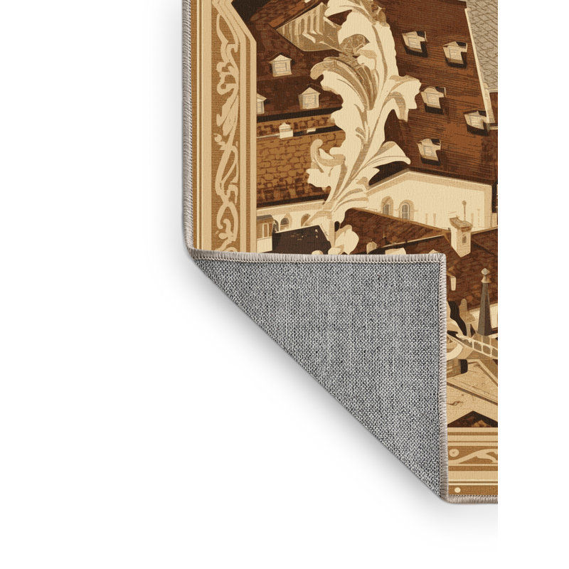 Machine Washable Pandelica Krakow Old Town Vintage Vintage Look Rug in Brown – Beige Binding, 5x8