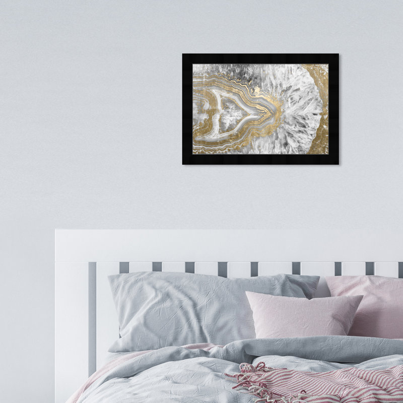 Agate dorée et argentée abstraite moderne, reproduction d'art encadrée pour chambre, Noir, L 12 po x H 12 po