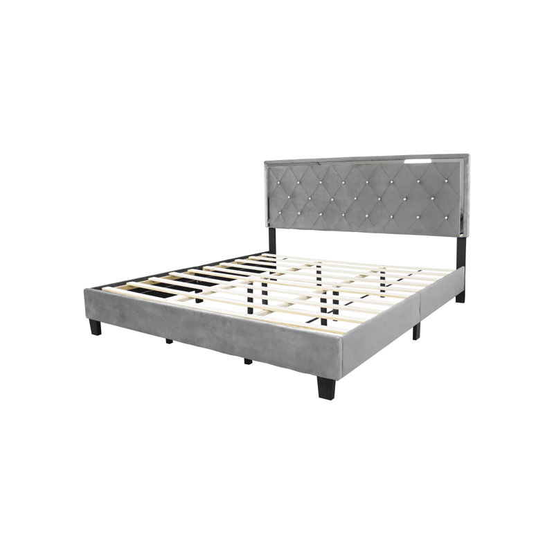 Lit plateforme tapissier en bois Fusco, Très grand, gris