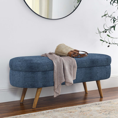 Ottoman Oval Storage Bench,Rubber Wood Legs(43.5"x16"x16")